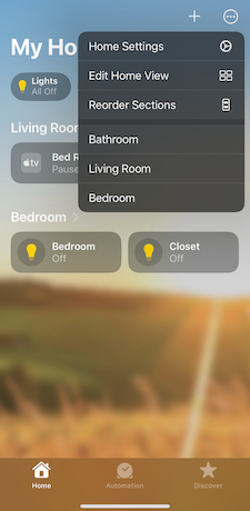 More settings menu in Apple Home