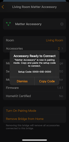 Manual Pairing Code in Apple Home