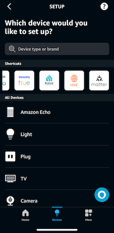 Select Matter Device in Alexa